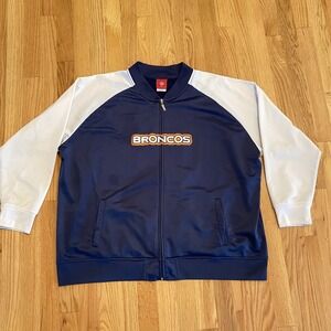 NFL Denver Broncos Track Jacket Women 2X Navy Blue White Full Zip Sporty Logo